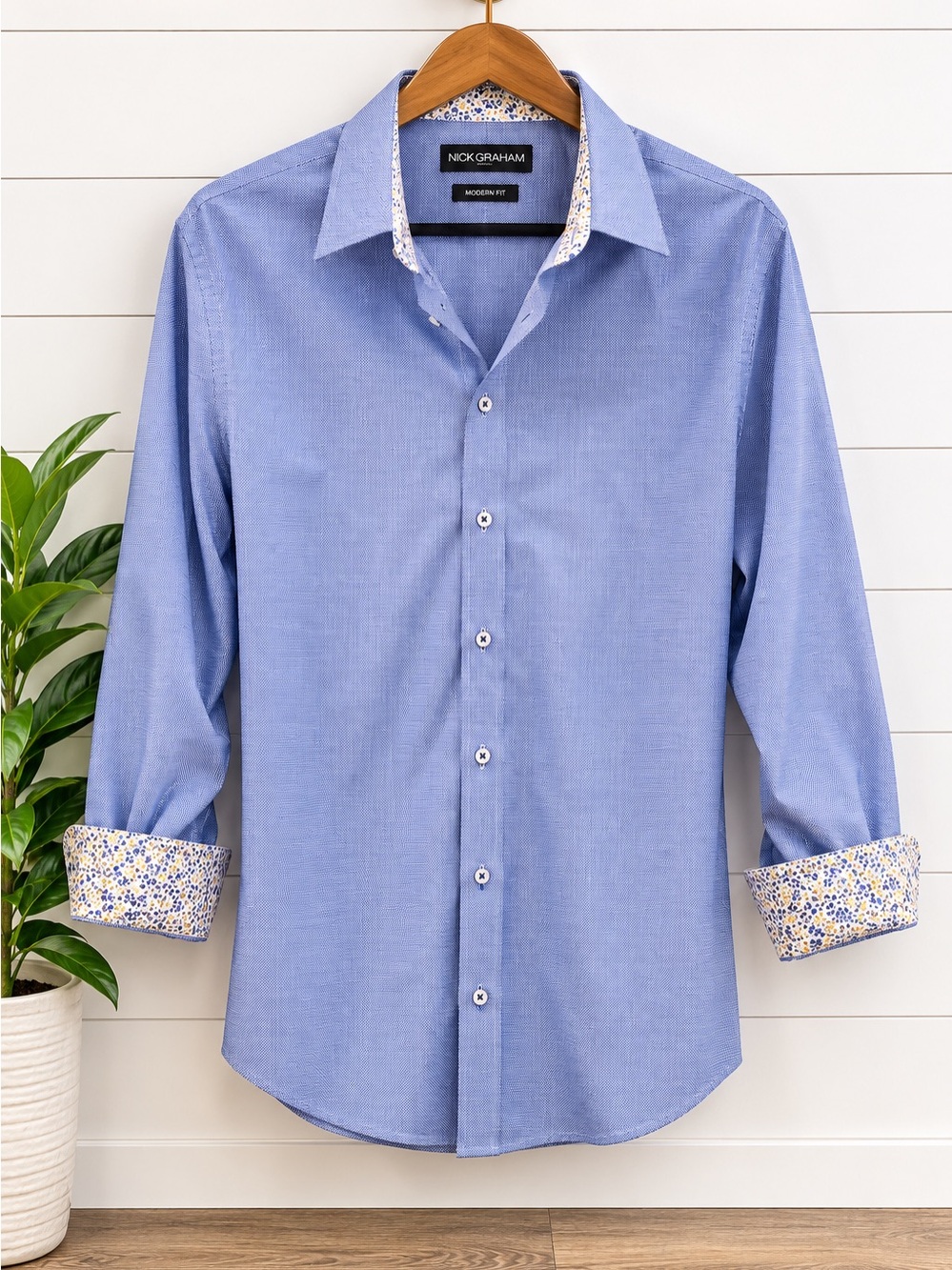 💙 Nick Graham Men’s XL Modern Fit Blue Stretch Button Down Shirt